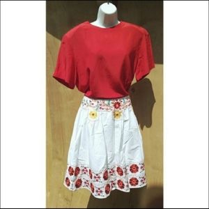 3/$15 Vintage Jones New York sorry sleeve crew neck silk red blouse 14